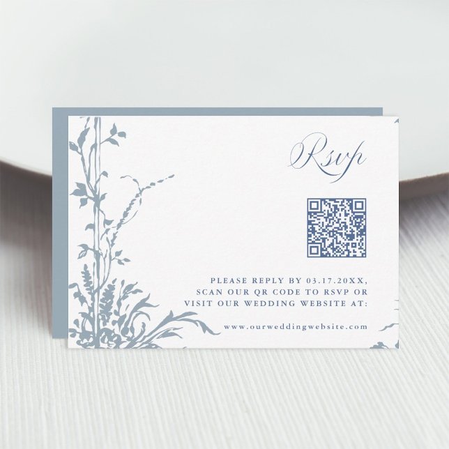 Tarjeta De Confirmación De Asistencia Dusty Blue Romantic Botanical Arch Garden Wedding (Subido por el creador)