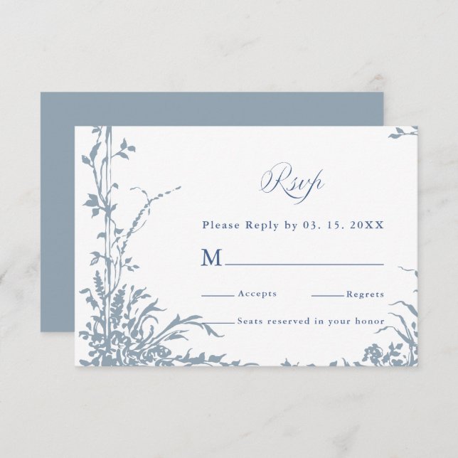 Tarjeta De Confirmación De Asistencia Dusty Blue Romantic Botanical Garden Wedding (Anverso / Reverso)