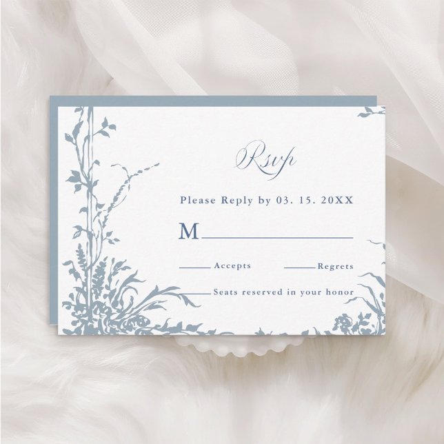 Tarjeta De Confirmación De Asistencia Dusty Blue Romantic Botanical Garden Wedding (Subido por el creador)