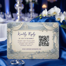 Tarjeta De Confirmación De Asistencia Dusty Blue Rose QR Code Wedding 