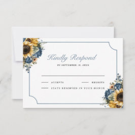 Tarjeta De Confirmación De Asistencia Dusty Blue Roses Sunflowers Wedding
