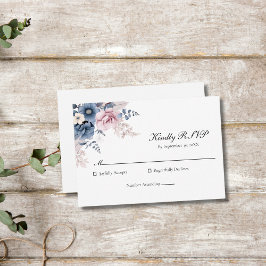 Tarjeta De Confirmación De Asistencia Dusty Blue Rubor Pink Floral Elegante Boda