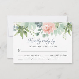 Tarjeta De Confirmación De Asistencia Dusty Blue Rubor Succulent Floral Garden Wedding