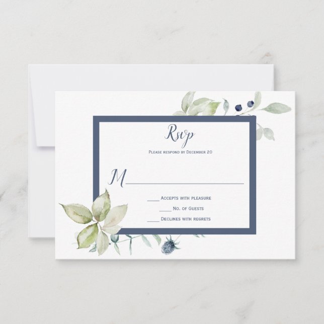 Tarjeta De Confirmación De Asistencia Dusty Blue Sage Green Framed Winfloral (Anverso)