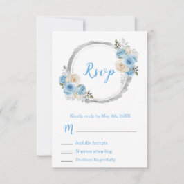 Tarjeta De Confirmación De Asistencia Dusty Blue Silver Elegant Flowers Sweet Sixteen