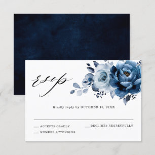 Tarjeta De Confirmación De Asistencia Dusty Blue Slate Navy Boda Botánico Floral