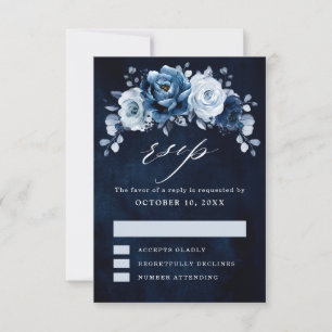 Tarjeta De Confirmación De Asistencia Dusty Blue Slate Navy Boda Botánico Floral RSV