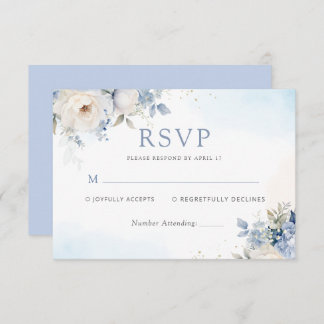 Tarjeta De Confirmación De Asistencia Dusty Blue Watercolor Floral Boda Botánico