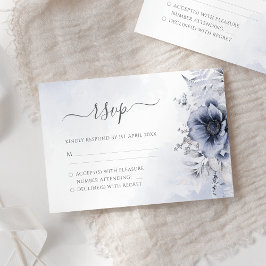 Tarjeta De Confirmación De Asistencia Dusty Blue Watercolor Floral Boda Botánico