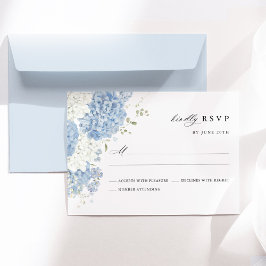 Tarjeta De Confirmación De Asistencia Dusty Blue White Floral Watercolor Elegant Wedding