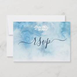 Tarjeta De Confirmación De Asistencia Dusty Blue Winter Script Caligrafía Rama Blanca