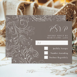 Tarjeta De Confirmación De Asistencia Dusty Brown Elegant Boda Floral