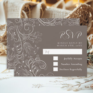 Tarjeta De Confirmación De Asistencia Dusty Brown Elegant Boda Floral