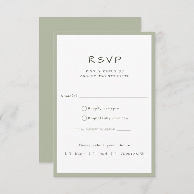 Tarjeta De Confirmación De Asistencia Dusty Green Casual HandWriting Comedor Elección (Anverso / Reverso)