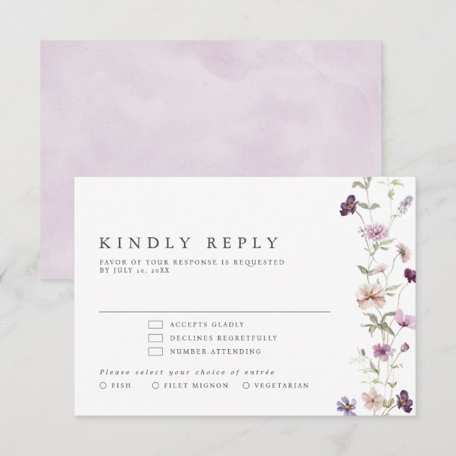 Tarjeta De Confirmación De Asistencia Dusty Purple Lavender Wildflower Garden Wedding (Anverso / Reverso)