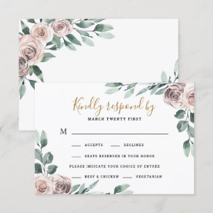 Tarjeta De Confirmación De Asistencia Dusty Rosa 2 Comida Elección Verdor Boda Floral