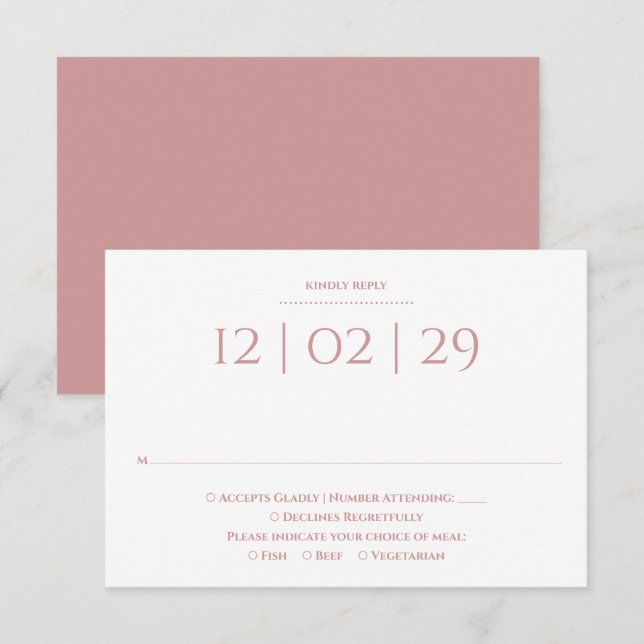 Tarjeta De Confirmación De Asistencia Dusty Rosa Boda de fecha especial simple (Anverso / Reverso)