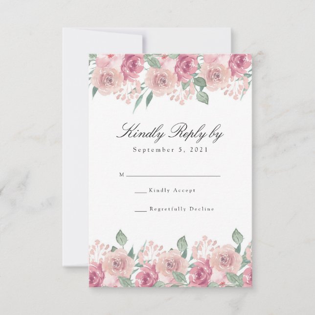 Tarjeta De Confirmación De Asistencia Dusty Rosa Rubor Floral Boda (Anverso)