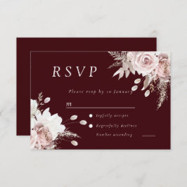 Tarjeta De Confirmación De Asistencia Dusty Rose Blush Floral Wedding Deep Burgundy