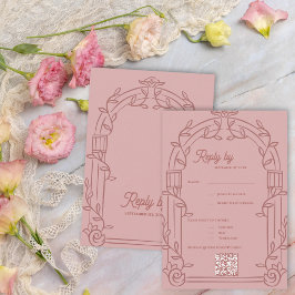 Tarjeta De Confirmación De Asistencia Dusty Rose Ornate Arch Botanical Wedding Reply By