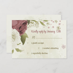 Tarjeta De Confirmación De Asistencia dusty rose white flowers botanical wedding