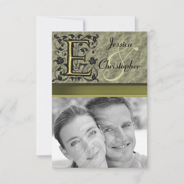 Tarjeta De Confirmación De Asistencia E - Monograma de cosecha Grabado en relieve (Oro) (Anverso)