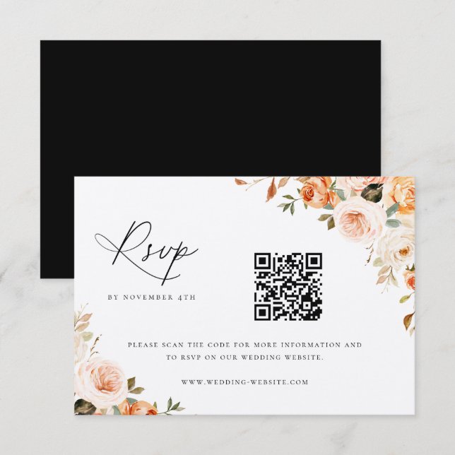 Tarjeta De Confirmación De Asistencia Earthy Autumn Floral Boda QR Code (Anverso / Reverso)