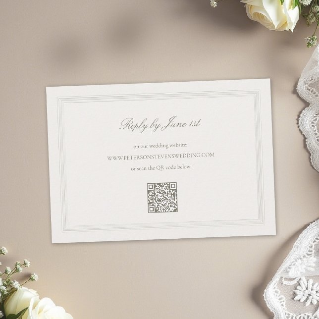 Tarjeta De Confirmación De Asistencia Ecru Formal Romance Modern Classic Triple Wedding (formal wedding rsvp modern classic triple frame faux embossed black tie ecru traditional)