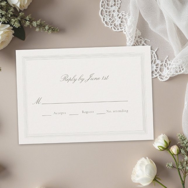Tarjeta De Confirmación De Asistencia Ecru Triple Formal Romance Modern Classic Wedding (formal wedding rsvp modern classic triple frame faux embossed black tie ecru traditional simple)