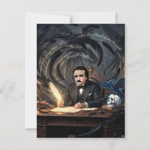 Tarjeta De Confirmación De Asistencia Edgar A. Poe Componiendo El Cuervo En Sueños Gótic