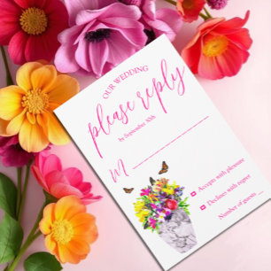 Tarjeta De Confirmación De Asistencia El amor en el Boda floral en flor