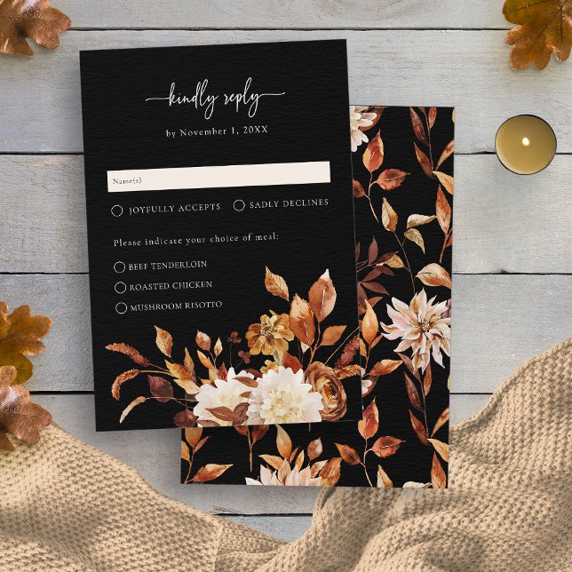 Tarjeta De Confirmación De Asistencia El otoño negro elegante (Elegant Black Autumn RSVP Card
)