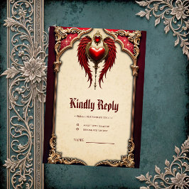 Tarjeta De Confirmación De Asistencia El romance vintage con el corazón y las alas.