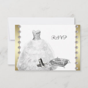 Tarjeta De Confirmación De Asistencia El tacón alto blanco del vestido de bola calza