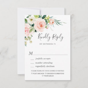 Tarjeta De Confirmación De Asistencia ELECCIÓN DE COMIDA Boda de flores de Rubor rosadas