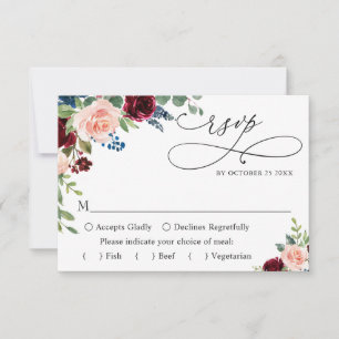 Tarjeta De Confirmación De Asistencia ELECCIÓN DE COMIDA Boda Rosa de la Marina de Borgo