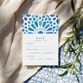 Tarjeta De Confirmación De Asistencia Elección de comida de azulejo azul marroquí