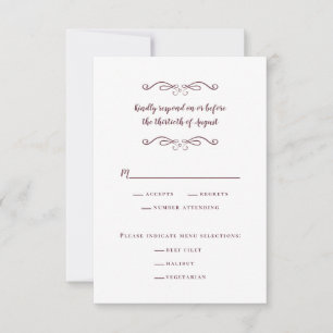 Tarjeta De Confirmación De Asistencia Elección de Comida de Boda Clásica Elegante de Bor