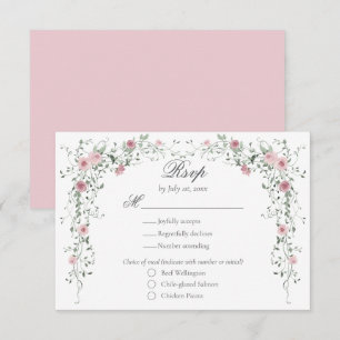 Tarjeta De Confirmación De Asistencia Elección de comida de boda con flores rosadas vint