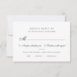 Tarjeta De Confirmación De Asistencia Elección de comida de boda elegante en blanco y ne