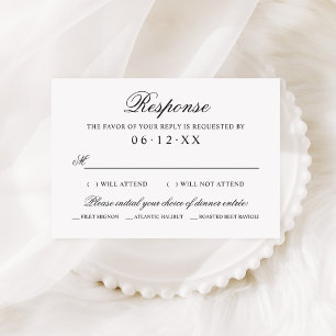 Tarjeta De Confirmación De Asistencia Elección de comida de boda en blanco y negro con S