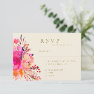 Tarjeta De Confirmación De Asistencia Elección de comida de boda floral de acuarela de c