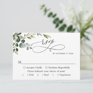Tarjeta De Confirmación De Asistencia ELECCIÓN DE COMIDA Eucalipto Acuarela Floral Boda