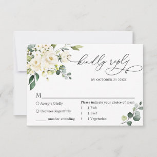 Tarjeta De Confirmación De Asistencia ELECCIÓN DE COMIDA Eucalyptus Boda Floral de rosas