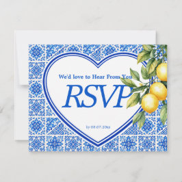 Tarjeta De Confirmación De Asistencia 💙🍋Elección de comida + QR Azul & Limone Romance