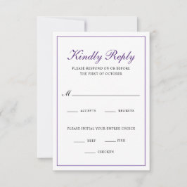 Tarjeta De Confirmación De Asistencia Elección de comida tradicional Boda real morado