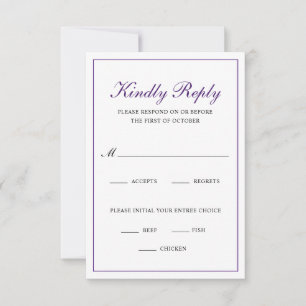 Tarjeta De Confirmación De Asistencia Elección de comida tradicional Boda real morado