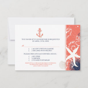 Tarjeta De Confirmación De Asistencia Elección de Entrada de Boda Náutica Blanca Coral M