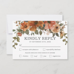 Tarjeta De Confirmación De Asistencia Elección de la comida de la boda de la boda con la