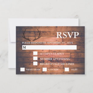 Tarjeta De Confirmación De Asistencia Elección de la comida de Rustic Brown Wood String 
